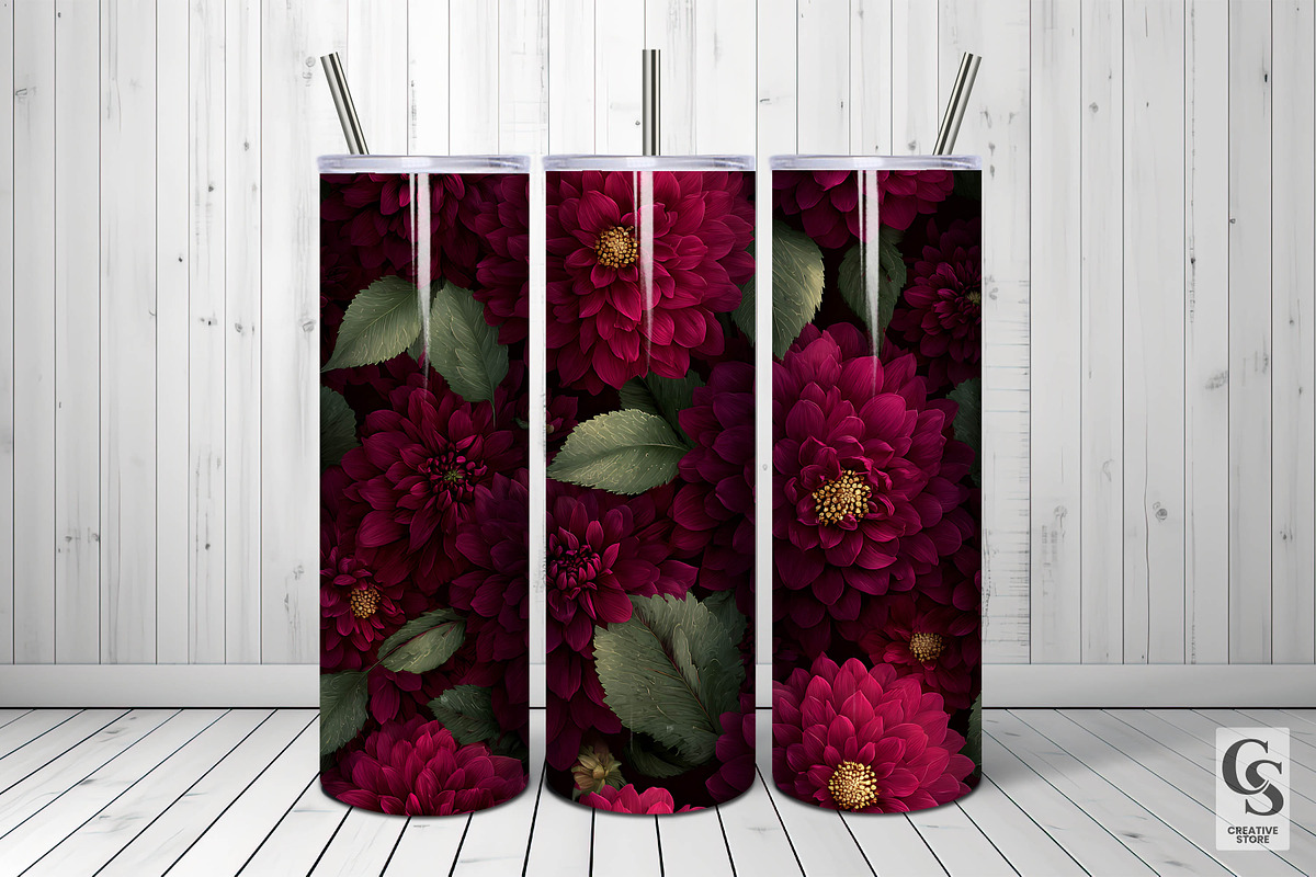 Burgundy Dahlia Flower Digital Paper, a Pattern Graphic by Creative Store (Photo 3 of 5)