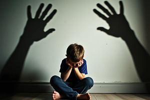 Sad child sitting with threatening s, a Person Photo by Perpis