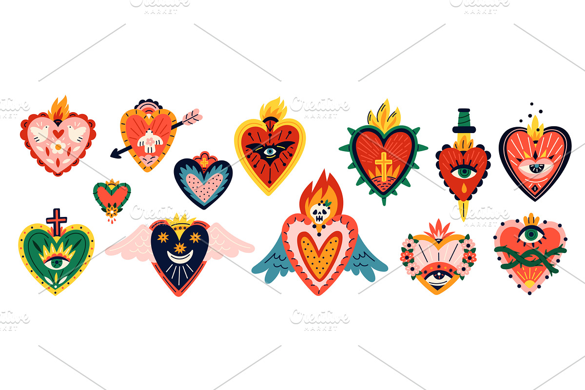 Sacred Mexican hearts. Traditional, an Object Illustration by Vectorbuum