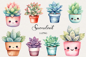 Cute Kawaii Succulent Clipart. AI