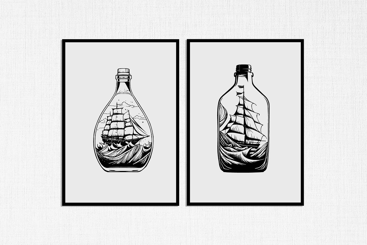 sailboat in bottle stencil v2, a Decorative Illustration by TaKong Magics (Photo 3 of 5)