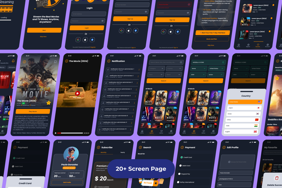 Movie Stream App Mobile UI KIT, an App Template by UICreative (Photo 2 of 4)