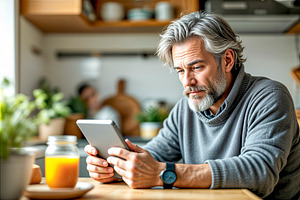 Mature man using a tablet, a Photo by rarrarorro