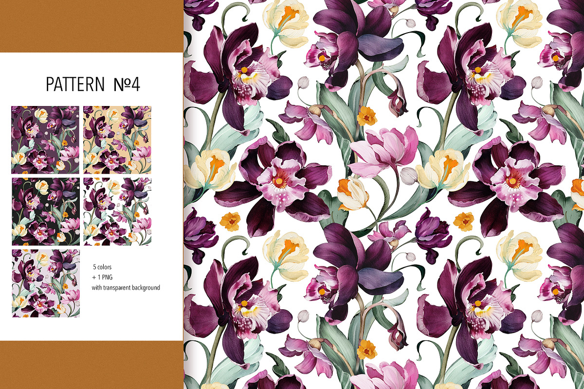 Purple floral pattern, orchids, a Pattern Graphic by Lisima (Photo 12 of 15)
