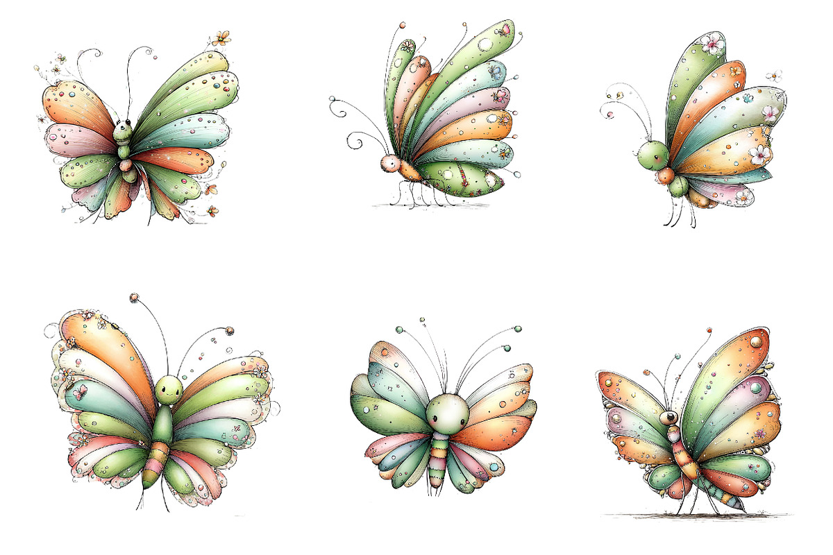 Whimsical Spring Butterfly Clipart, an Illustration by CreationArt (Photo 2 of 7)