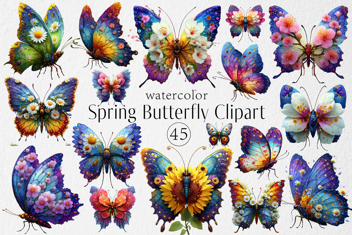 Watercolor Spring Butterfly Clipart, an Illustration by Dream Creation (Photo 1 of 5)