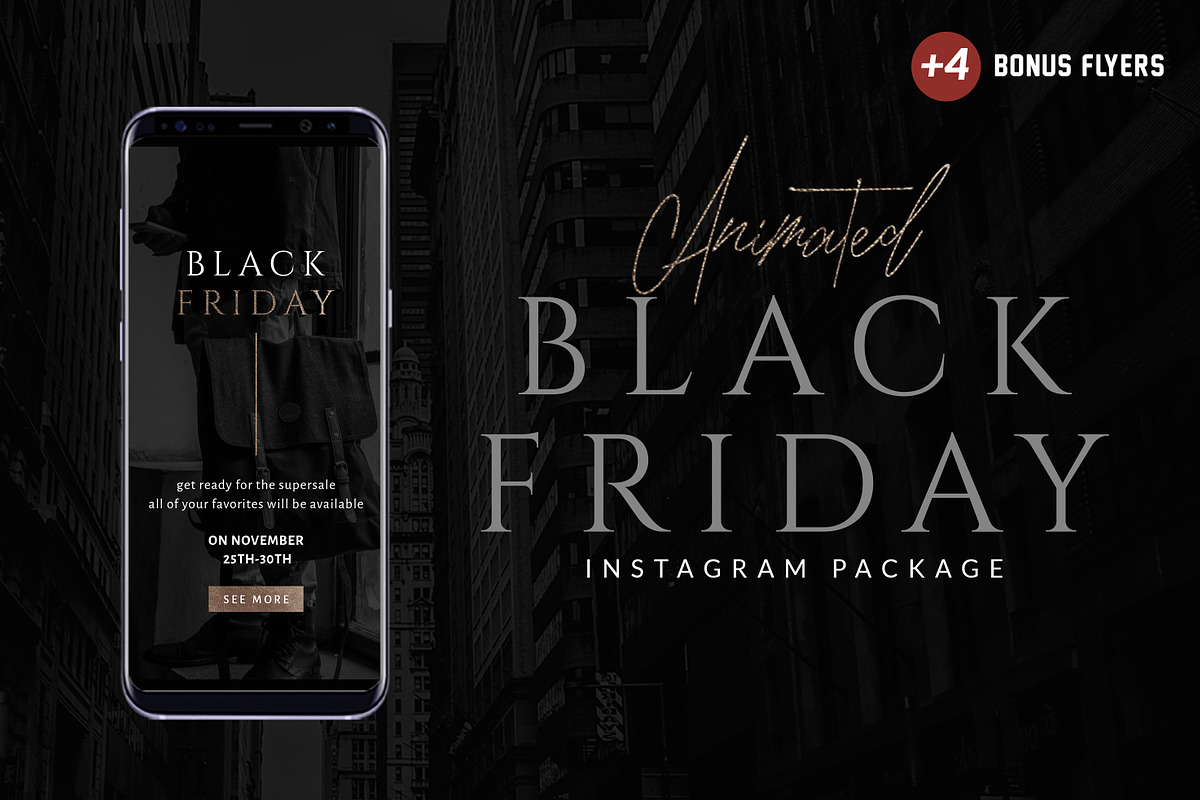 ANIMATED Black Friday Instagram Pack, a Social Media Template by Eviory (Photo 1 of 11)