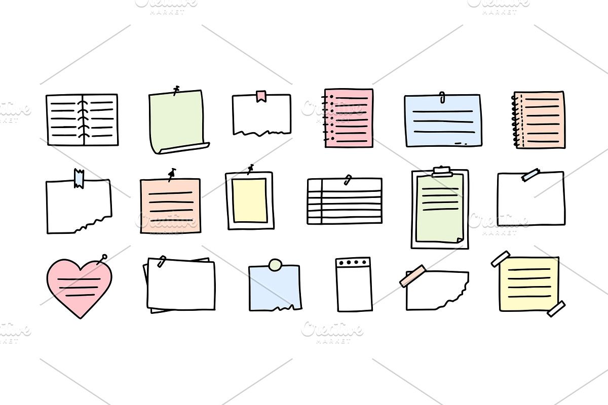 Sticky notes doodle. Hand drawn, an Object Illustration by winwin.art