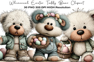 Whimsical Easter Teddy Bear Clipart, an Illustration by Black Bird Studio