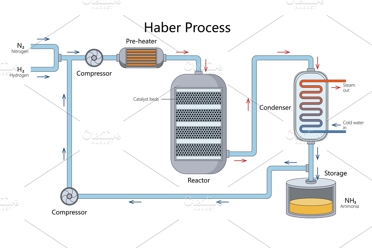 Haber Process Diagram for Ammonia, an Illustration by AlexArt