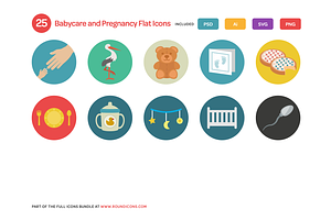 Babycare And Pregnancy Flat Icons Se