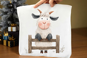 Watercolor Funny Farm Animal Clipart, a Seasonal Illustration by Rose Art (Thumbnail 6 of 7)