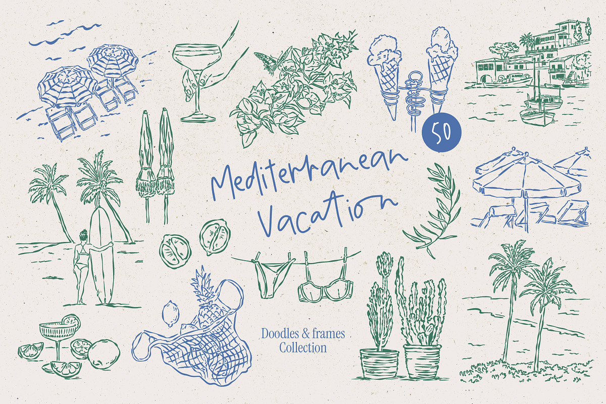 Mediterranean Vacation Illustrations, an Object Graphic by DesignThatMatters (Photo 1 of 12)