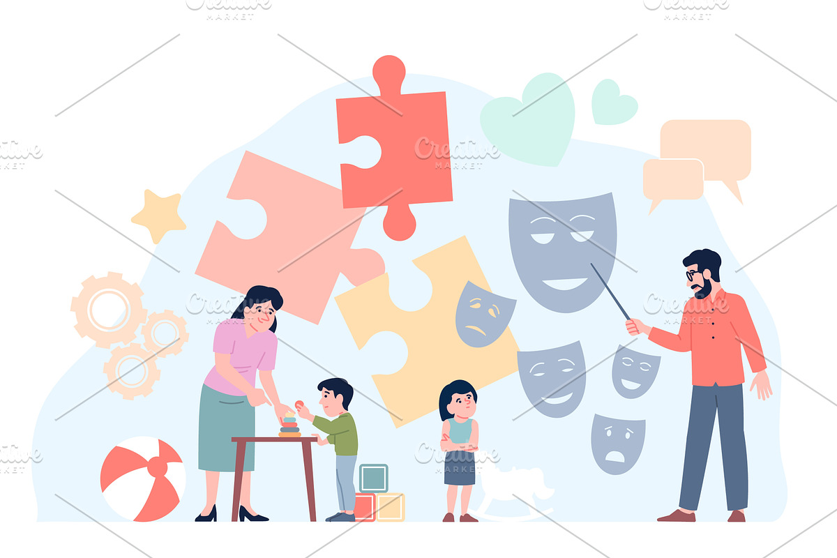 Children autism concept. Therapy for, an Object Illustration by LadadikArt
