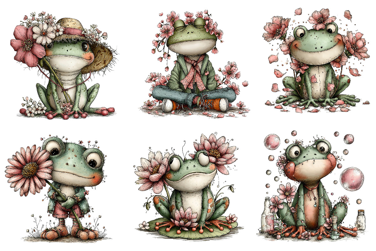 Whimsical Spring Frog Clipart, an Illustration by Dream Creation (Photo 2 of 7)