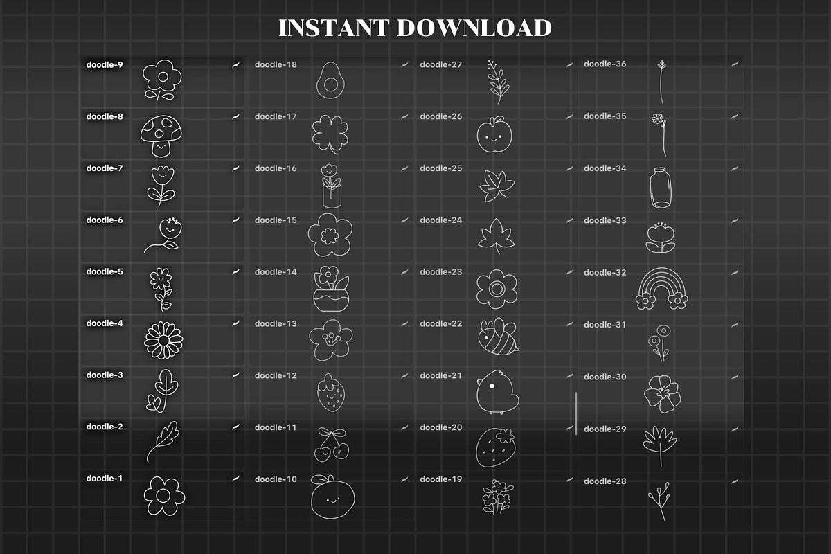 100 Cute Doodle Stamps Procreate, a Brush Add-On by Adalin Shop