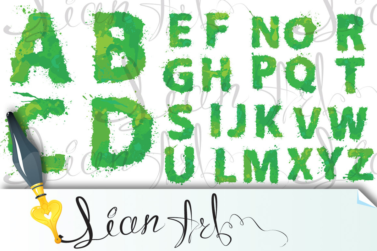 english alphabet of green watercolor, a Decorative Illustration by Lian-art