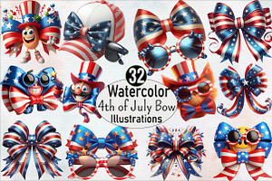 4th of July Bow Sublimation Clipart, an Illustration by SVGArt