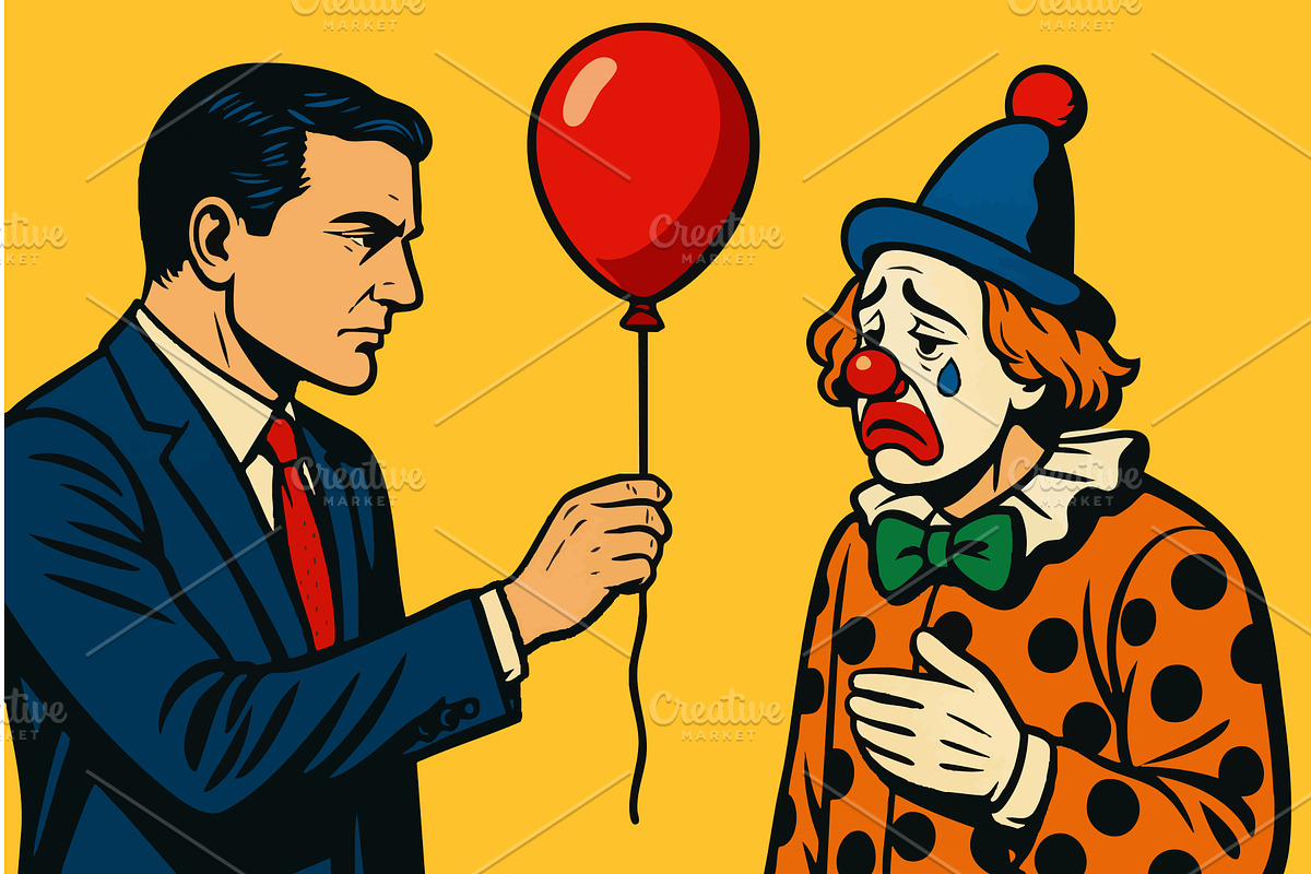 Businessman Giving Balloon to Sad, a Person Illustration by AlexArt