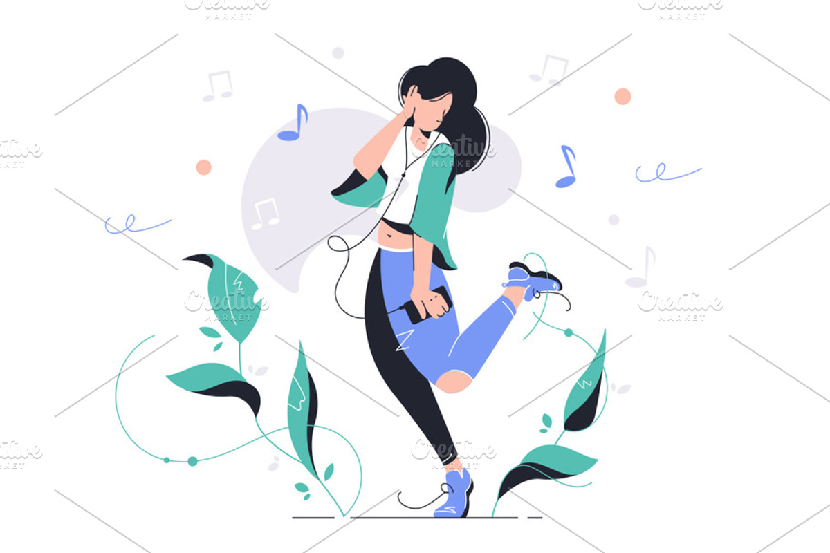 Girl dancing on street outdoors, a Decorative Illustration by Evanat Illustrations