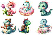 Watercolor Cute Baby Dinosaur PNG, an Illustration by Pixels.Craft (Thumbnail 2 of 6)