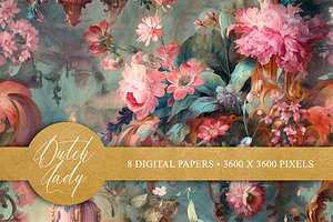 Seamless Rococo Flower Patterns