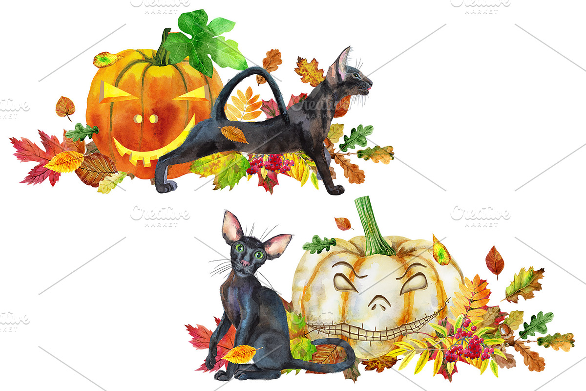 Black cats and pumpkins, an Animal Illustration by Watercolor fantasy (Photo 2 of 4)