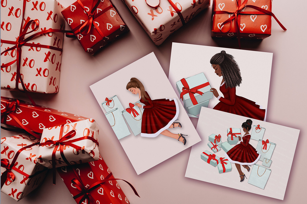 Christmas girl with gifts clipart, an Illustration by Illustrator Space (Photo 3 of 8)