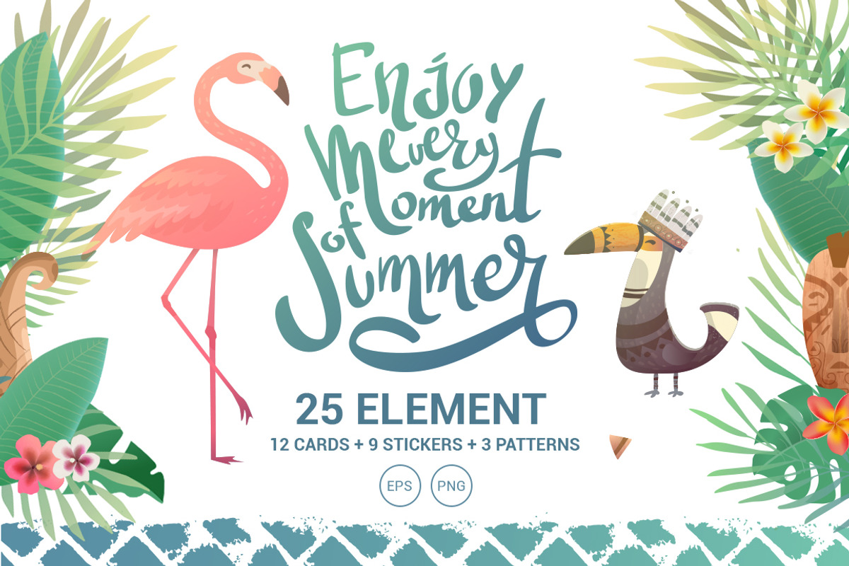 Tropical set of flamingo. Vector, an Illustration by Fay_Francevna (Photo 1 of 6)