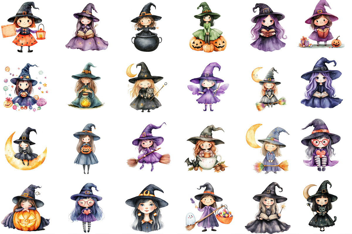 Halloween Cute Witch Clipart, an Illustration by Designking (Photo 2 of 4)
