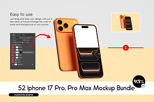 52 iphone 17 Pro, Pro Max Mockup Set, an iPhone Mockup by Custom.scene