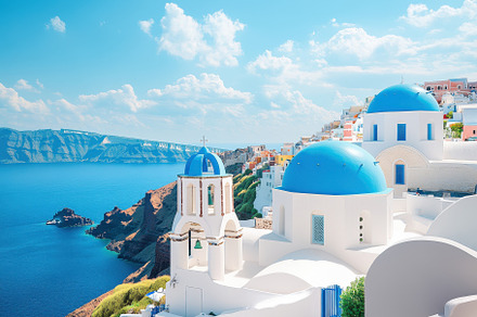Stunning panoramic view of Santorini, a Photo by Pavel_design