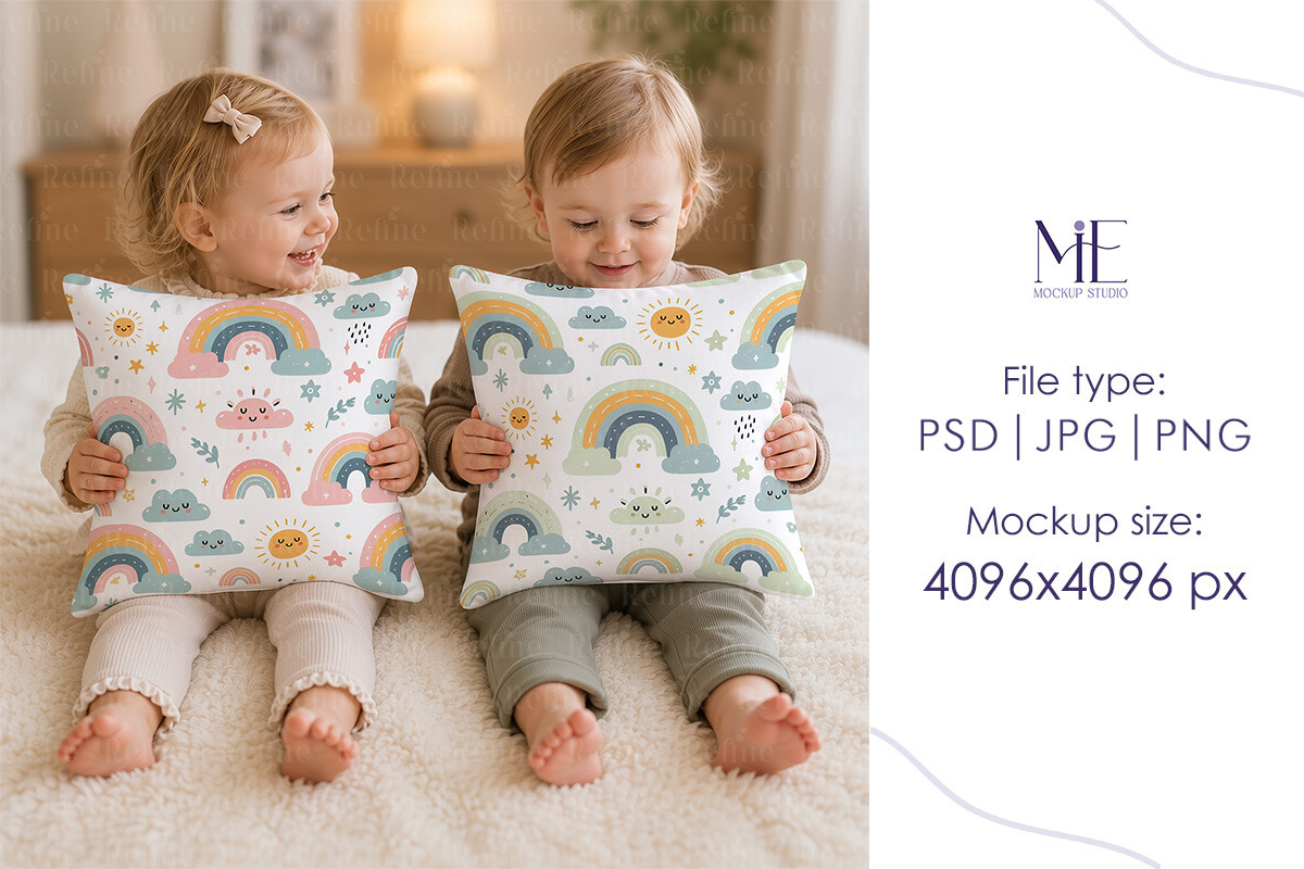 Kids Square Pillow Cushion Mockup, a Household Mockup by Mie Mockup Studio (Photo 5 of 5)