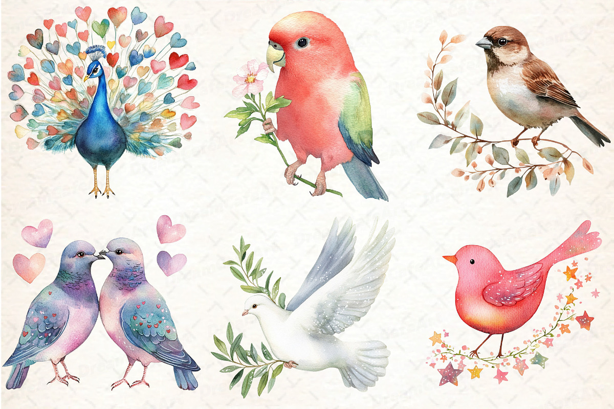 Lovely Birds Clipart Bundle, an Illustration by DreamCafeArt (Photo 3 of 5)