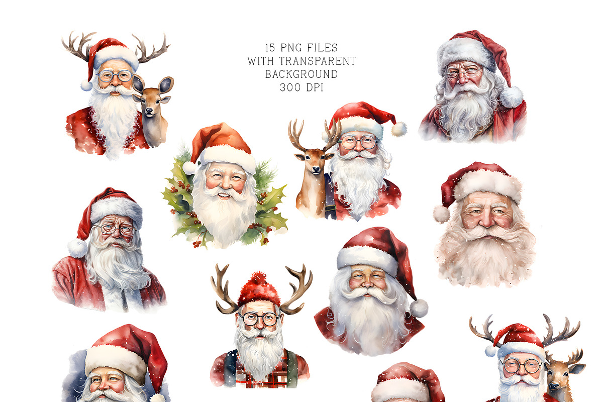 Santa Claus Clipart Bundle, a Seasonal Illustration by Vasmila (Photo 3 of 6)