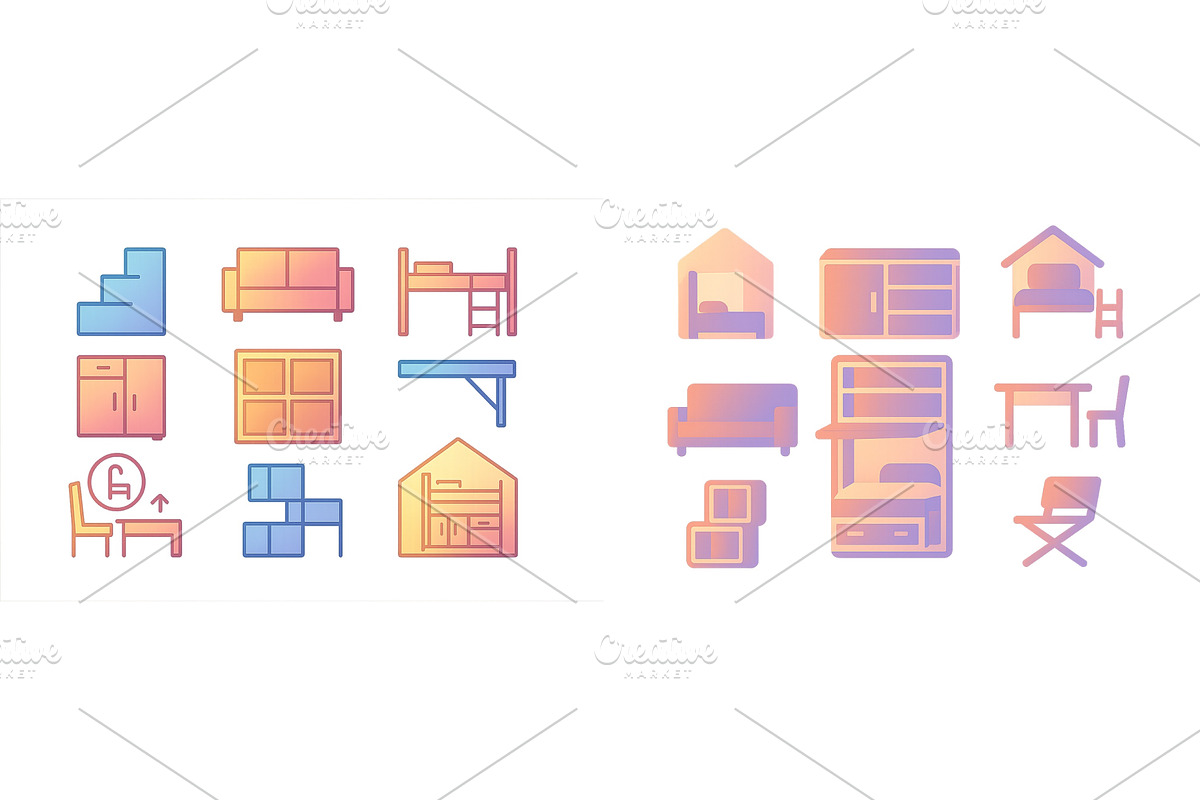 Stylish furniture icons in pastel, an Object Illustration by ZinetroN