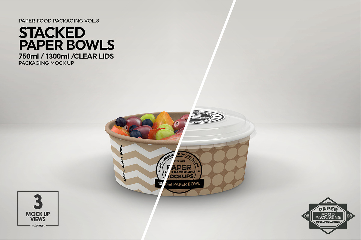 Stacked Paper Bowls Packaging Mockup, a Cups & Container Mockup by INCDesign (Photo 5 of 7)