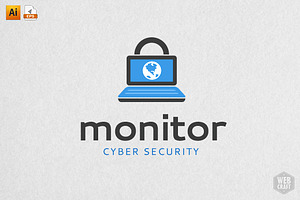 Monitor Cyber Security Logo Template