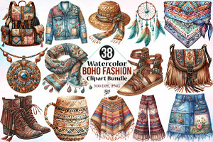 Watercolor Boho Fashion Clipart PNG, an Illustration by Canvas Craft