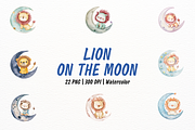 Cute Lion on Moon Clipart, an Animal Illustration by New-School-Wave (Thumbnail 1 of 5)