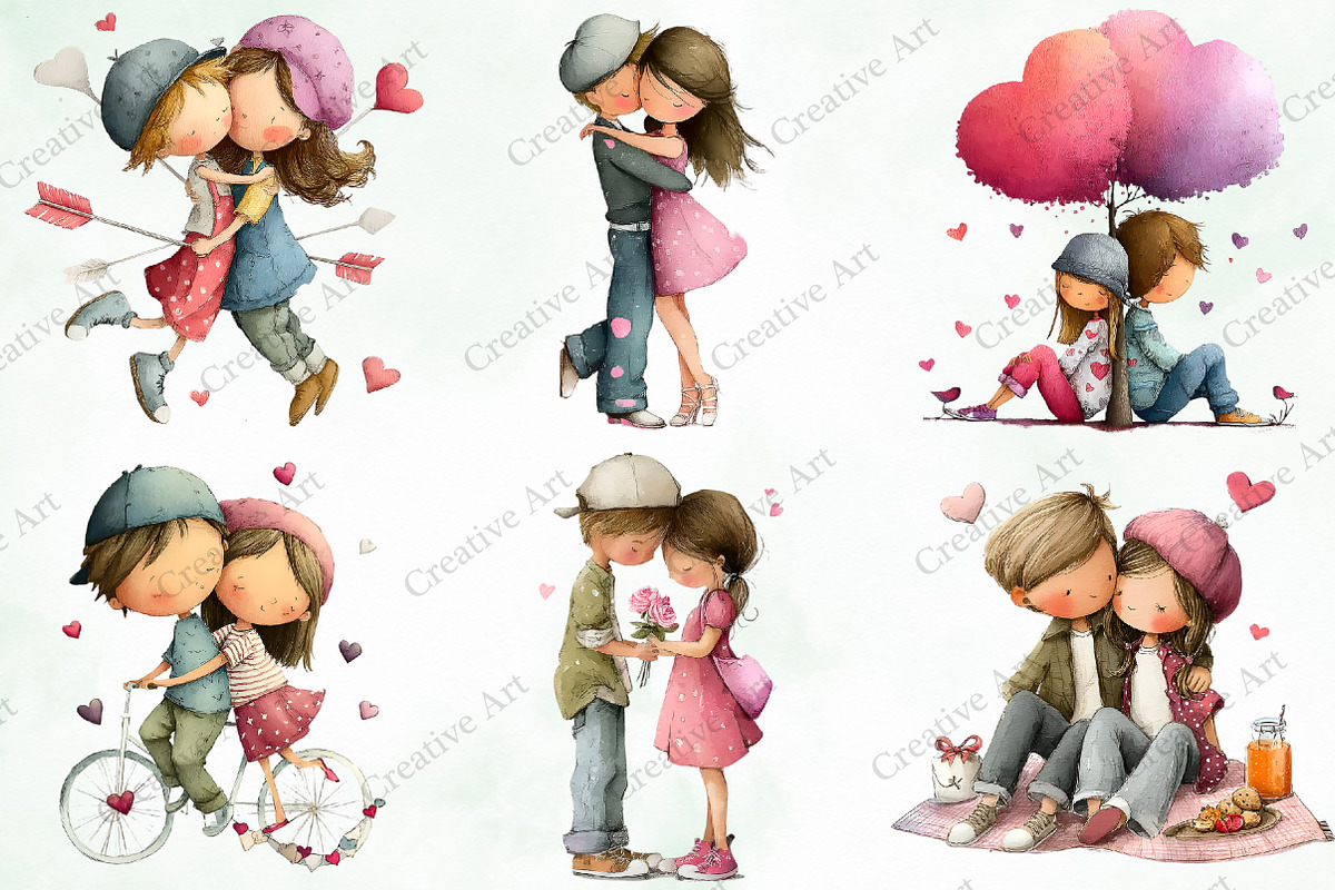 Whimsical Valentine Couple Clipart, an Illustration by Creative Art (Photo 5 of 9)
