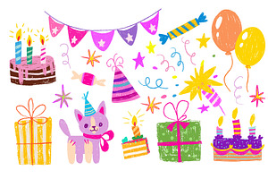 Crayon birthday party elements set, an Object Illustration by art PVP - market