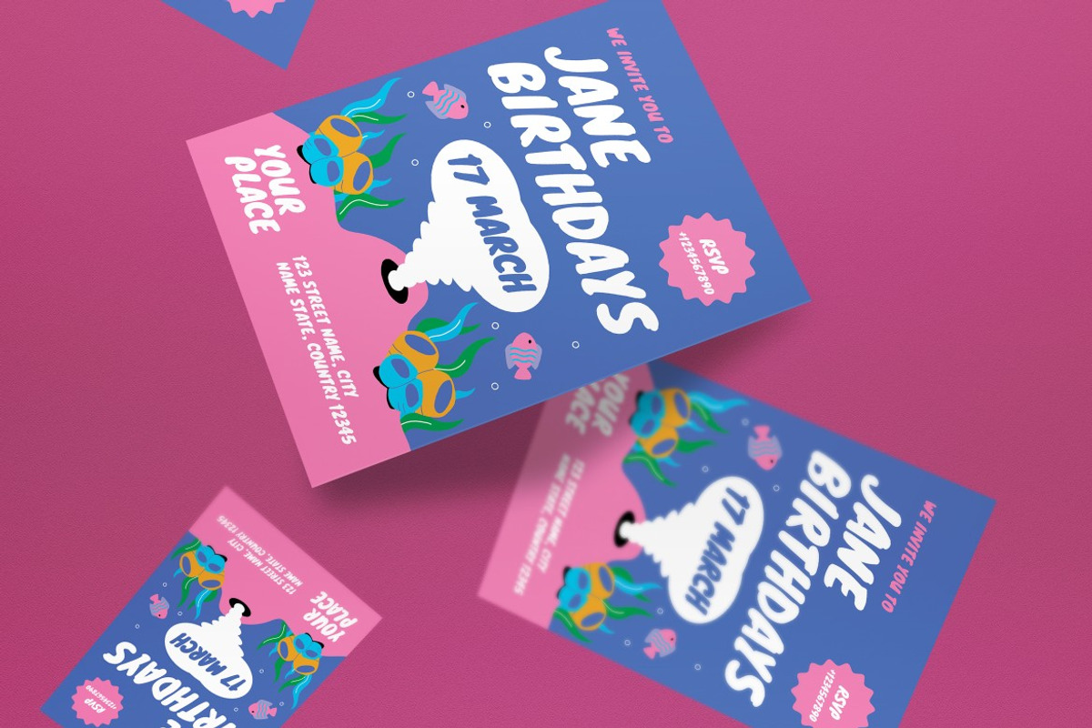 Blue Kids Birthday Party Invitation, an Invitation Template by graphicook (Photo 2 of 3)