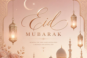 Elegant Blush Pink Eid Mubarak Card