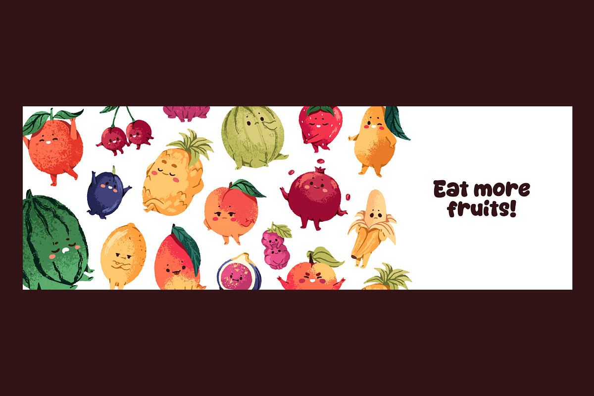 Cute funny fruits set + backgrounds, a Food Illustration by PaperTrident (Photo 4 of 8)