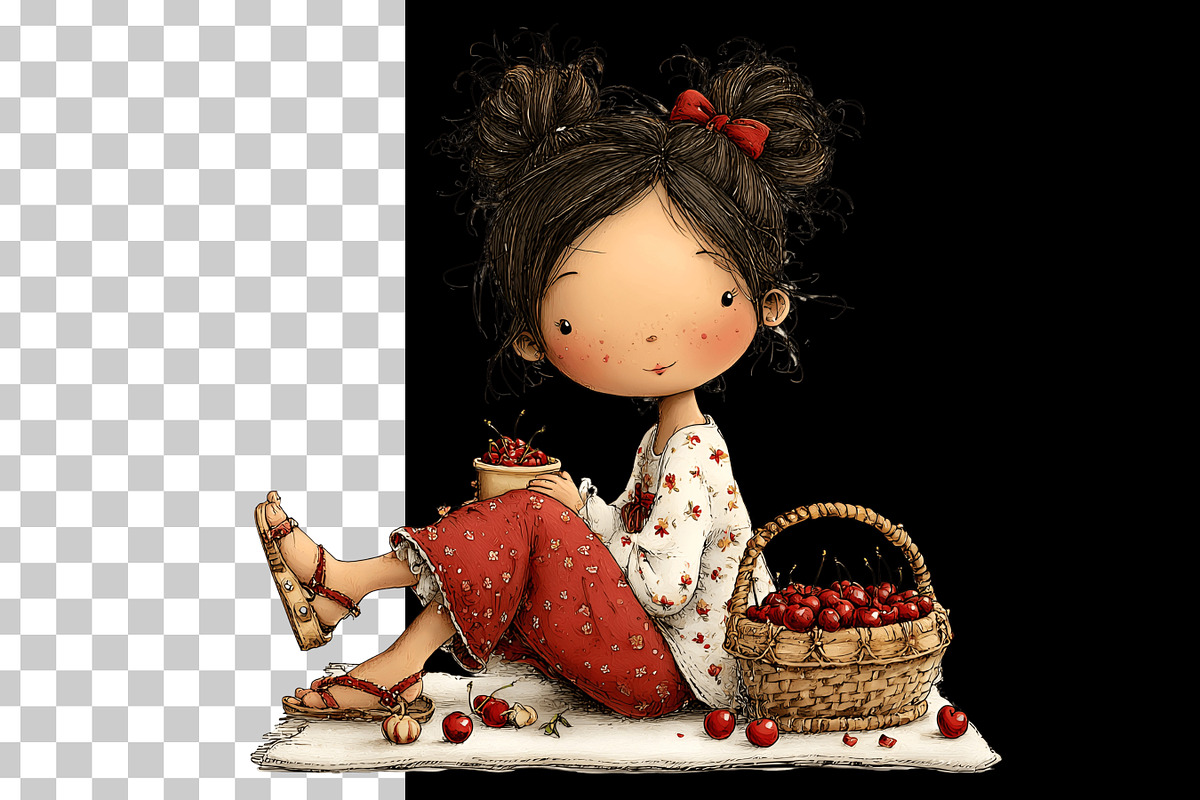 Cherry Girl Watercolor Clipart, a Person Illustration by Nicolle's Colorful Art (Photo 7 of 10)