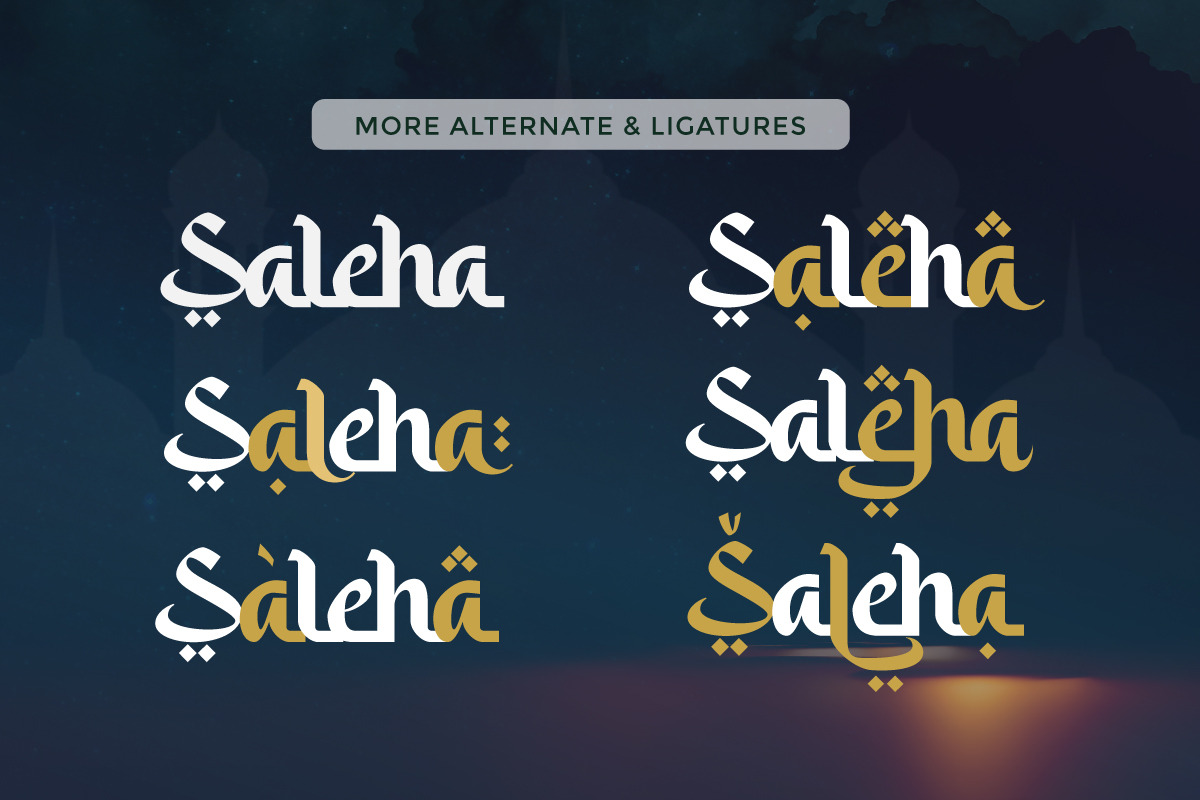 Saleha - An Arabic Style Typeface, a Sans Serif Font by Afkari Studio (Photo 6 of 15)