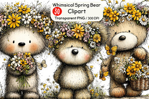 Whimsical Spring Bear Clipart, an Animal Illustration by Black Bird Studio