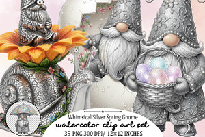Whimsical Silver Spring Gnome Clipar, an Illustration by SVGArt