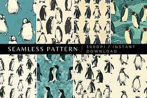 8 Penguin Parade Seamless Patterns